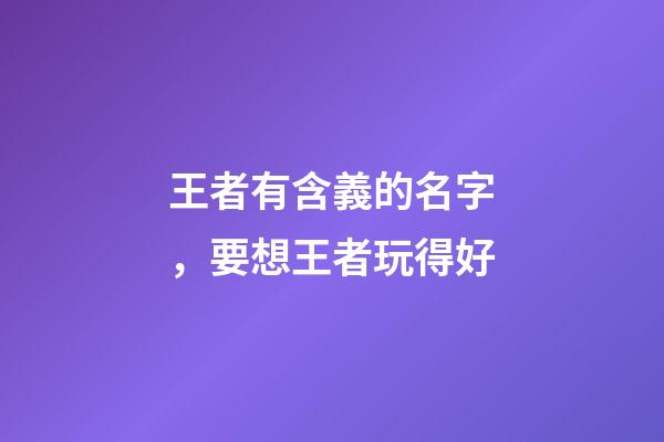 王者有含義的名字，要想王者玩得好-第1張-觀點-玄機派