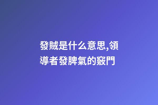 發賊是什么意思,領導者發脾氣的竅門-第1張-觀點-玄機派
