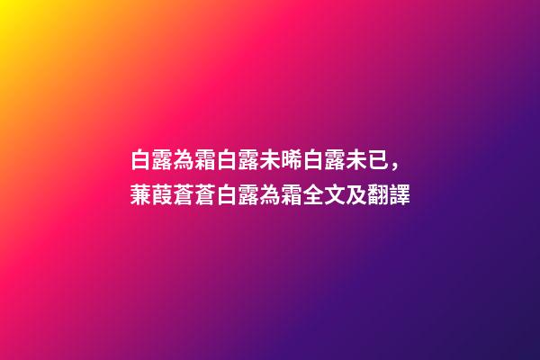 白露為霜白露未晞白露未已，蒹葭蒼蒼白露為霜全文及翻譯-第1張-觀點-玄機派