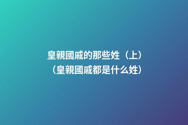 皇親國戚的那些姓（上）（皇親國戚都是什么姓）