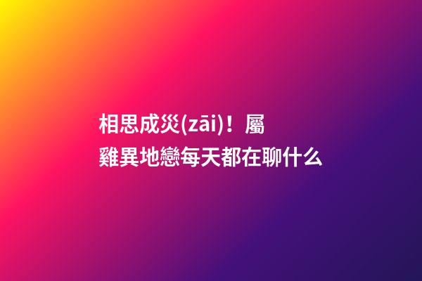 相思成災(zāi)！屬雞異地戀每天都在聊什么