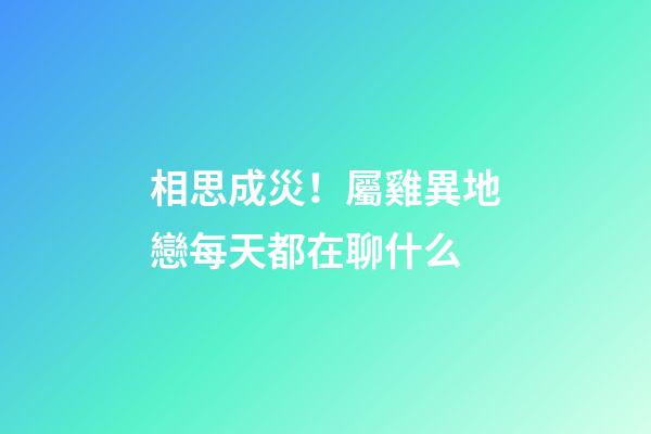 相思成災！屬雞異地戀每天都在聊什么