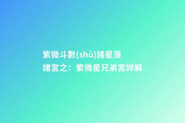 紫微斗數(shù)諸星落諸宮之：紫微星兄弟宮詳解