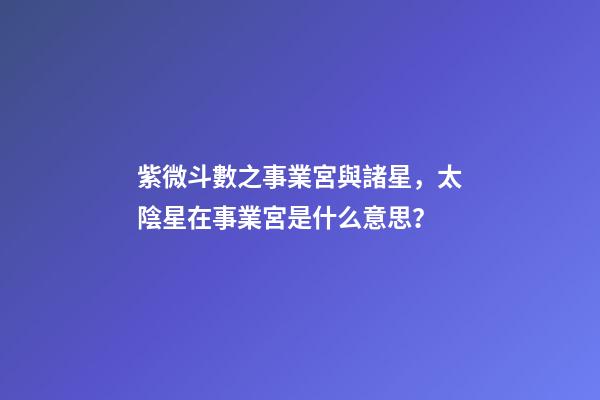 紫微斗數之事業宮與諸星，太陰星在事業宮是什么意思？