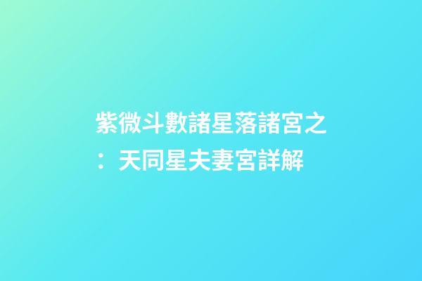 紫微斗數諸星落諸宮之：天同星夫妻宮詳解