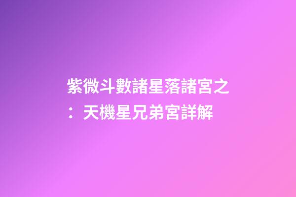 紫微斗數諸星落諸宮之：天機星兄弟宮詳解