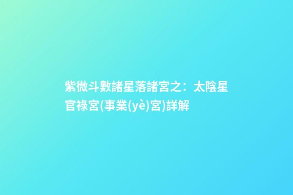 紫微斗數諸星落諸宮之：太陰星官祿宮(事業(yè)宮)詳解