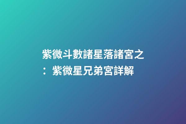 紫微斗數諸星落諸宮之：紫微星兄弟宮詳解