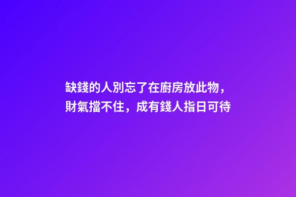 缺錢的人別忘了在廚房放此物，財氣擋不住，成有錢人指日可待