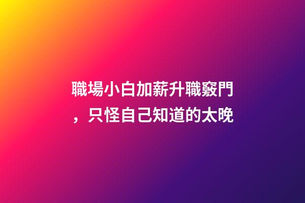 職場小白加薪升職竅門，只怪自己知道的太晚