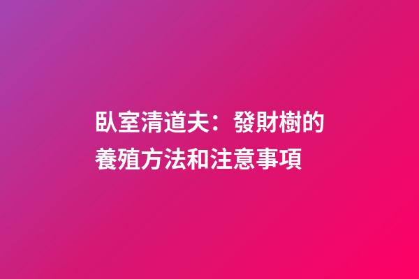 臥室清道夫：發財樹的養殖方法和注意事項