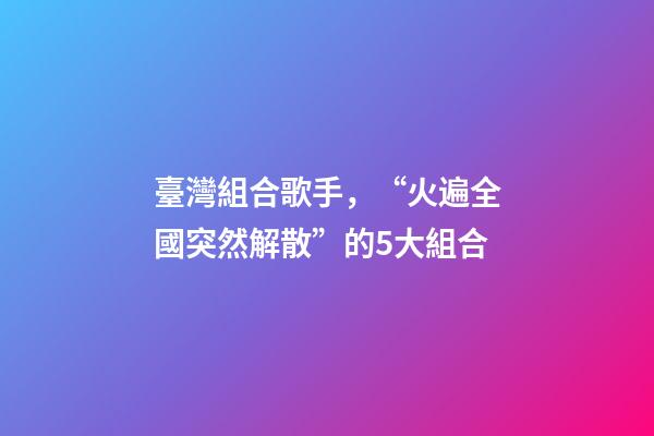 臺灣組合歌手，“火遍全國突然解散”的5大組合-第1張-觀點-玄機派