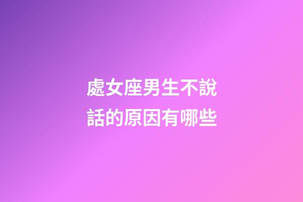 處女座男生不說話的原因有哪些-第1張-星座運勢-玄機派