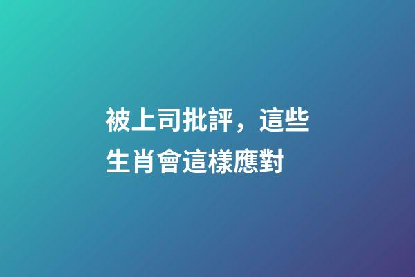 被上司批評，這些生肖會這樣應對