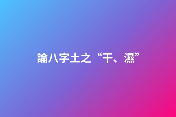 論八字土之“干、濕”