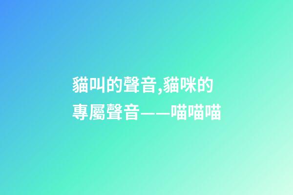 貓叫的聲音,貓咪的專屬聲音——喵喵喵-第1張-觀點(diǎn)-玄機(jī)派