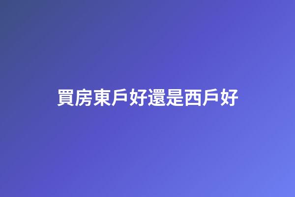 買房東戶好還是西戶好