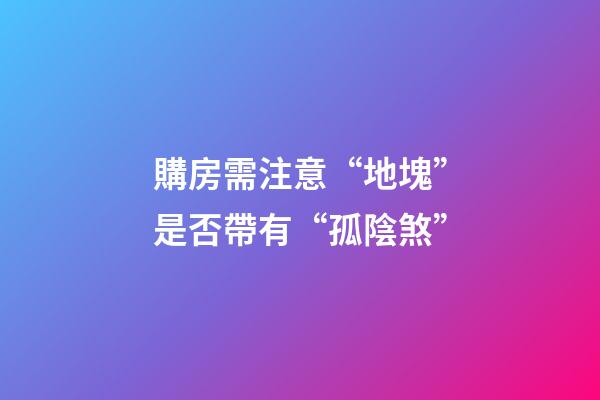 購房需注意“地塊”是否帶有“孤陰煞”