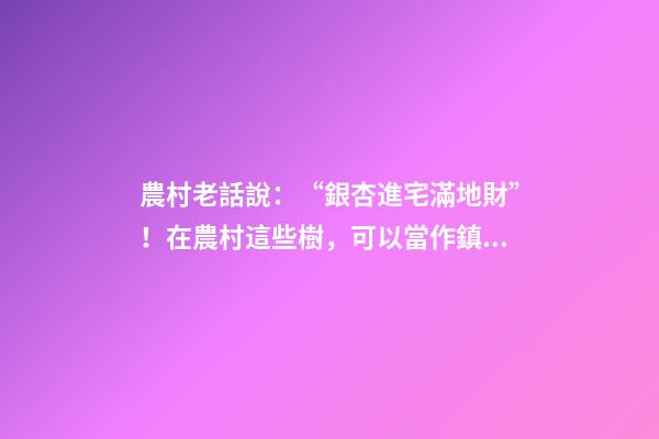 農村老話說：“銀杏進宅滿地財”！在農村這些樹，可以當作鎮宅樹
