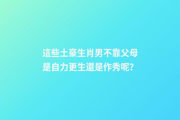 這些土豪生肖男不靠父母是自力更生還是作秀呢？