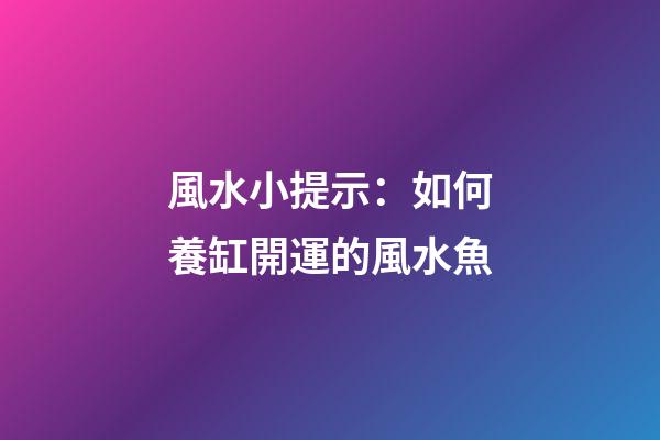 風水小提示：如何養缸開運的風水魚